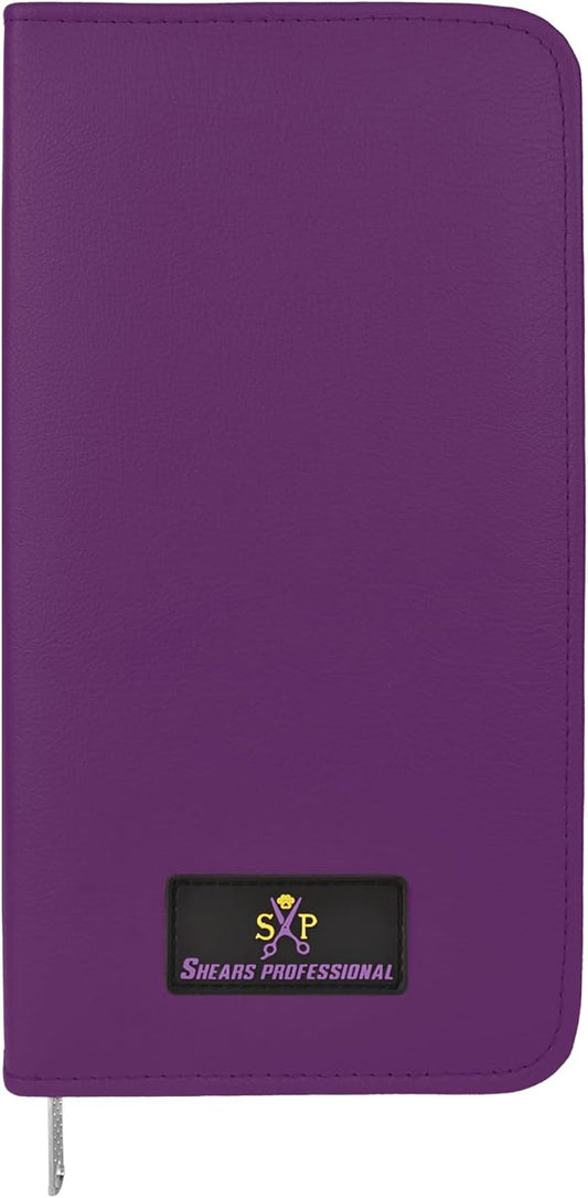 Leather 5 Scissor & Shear Storage Case for Hairstylist - Hairdresser -Scissor Holder Perfect for home-saloon use (Purple) by ShearsProfessional