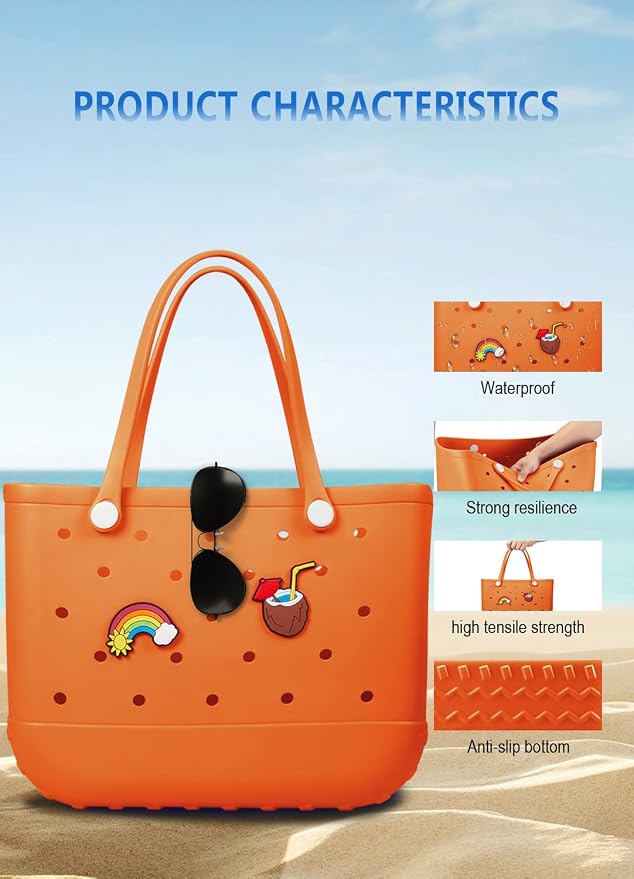 Baonat Beach Bag Rubber Tote Bag - Waterproof Travel Bag for Women Washable Tote Bag Handbag for Sports Beach Market Pool - Image 6