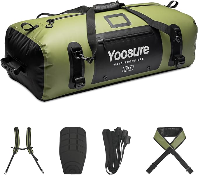 80L Waterproof Duffel Bag Motorcycle Dry Bag Backpack, Waterproof Zippered Bags with Backpack Spacer Pad for Kayaking Rafting Boating Canoeing Camping Paddle Beach (Green) by Unknown
