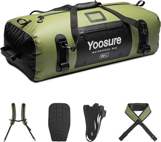 80L Waterproof Duffel Bag Motorcycle Dry Bag Backpack, Waterproof Zippered Bags with Backpack Spacer Pad for Kayaking Rafting Boating Canoeing Camping Paddle Beach (Green) by Unknown