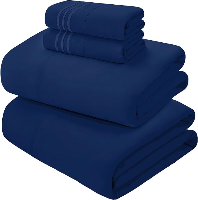 Mocassi 4-Piece Extra Deep Pocket 16-24 Inch Air Mattress Bed Sheet Set- 4PC Sheet Set with Smart Pockets Ideal for Air Beds, RVs, Camping and Guest Rooms Premium Hotel Quality, King, Navy Blue - Image 5