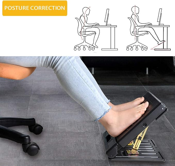 Adjustable Foot Rest for Under Desk at Work, Comfortable Footrest with 4-Level Height Adjustment, Ergonomic Leg Rest for Office Gaming Chair, Black Foot Stool with Removable Soft Pad - Image 2