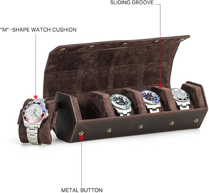 Hiram Genuine Leather Hexagon Watch Roll Travel Case, Leather 4-Watches Roll Case with Removable Pillow Cushion for Treasured Watches and Bracelets - Image 2