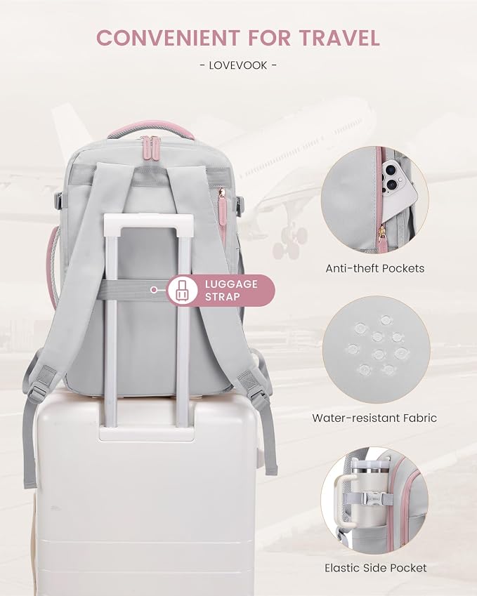 LOVEVOOK Travel Backpack for Women & Men, 40L Carry on Backpack Airline Approved, Large TSA Personal Item Travel Bag fits 17.3" Laptop, Business Weekender Bag for Essentials, 4Pcs - Image 8