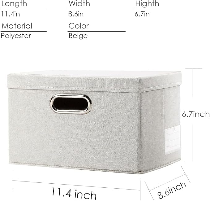 PRANDOM Storage Bins with Lids [3-Pack] Linen Fabric Foldable Storage Boxes Organizer Containers Baskets Cube with Cover for Bedroom Closet Office Beige（11.4X8.6X6.7 - Image 2
