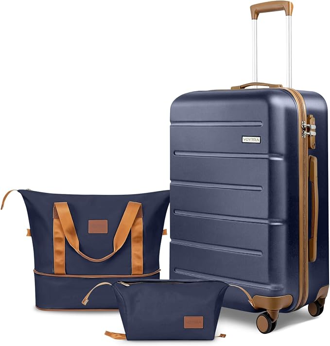 3-Piece Luggage Set with 20” Carry On Luggage 22x14x9 Airline Approved, Hardside Suitcase with Spinner Wheels & TSA Lock, Travel Suitcase for Business Trips & Weekend Getaways (Navy) by VoytraLuggageSuitcase