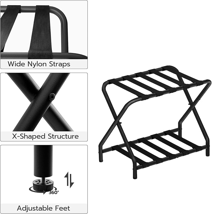 HOOBRO Luggage Rack, Folding Suitcase Stand with Fabric Storage Shelf for Guest Room, Bedroom, Hotel, Holds up to 100 lb, 27 x 15.3 x 22 Inches, Space Saving, Black BK04XL01 - Image 6