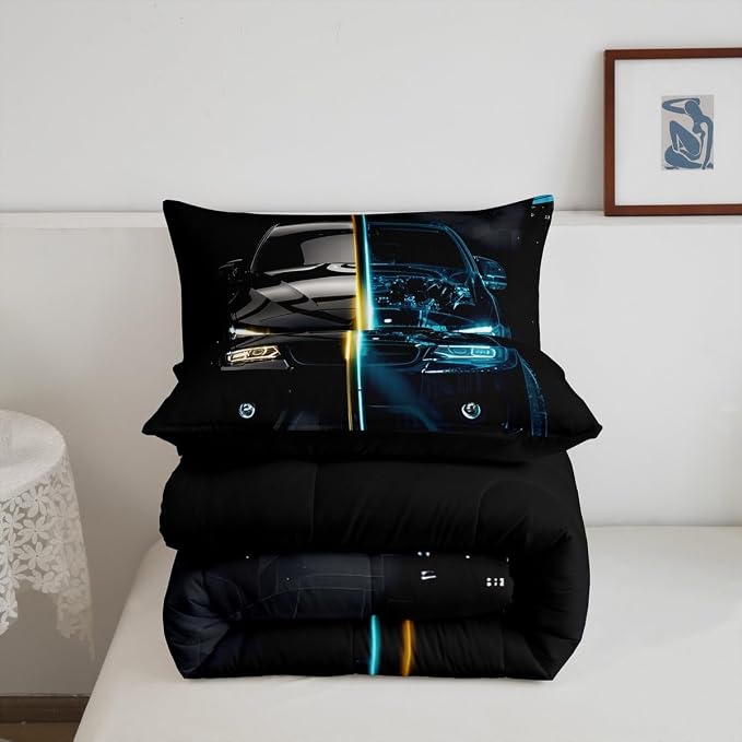 Erosebridal Kids Race Car Comforter Set Queen Size for Child Girls Boys Speed Sports Car Bedding Set, Teens Youth Extreme Sport Bedding Comforters Automobile Duvet Sets Bedroom Decor, Blue Black - Image 7