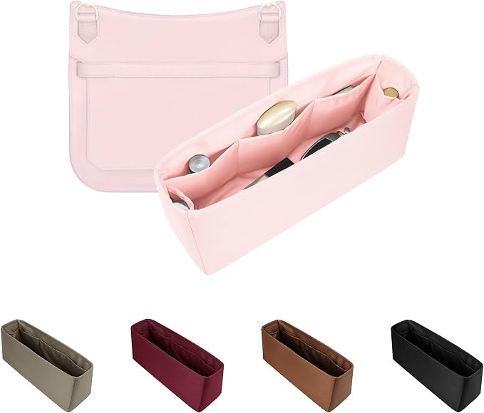 Purse Organizer Insert for Jypsiere 34, Lightweight & Soft Satin Bag Insert with Pockets for Women, Ideal for Travel, Shopping, and Daily Use, Multicolor Options(Pink, J-34) by KINGSINBAG