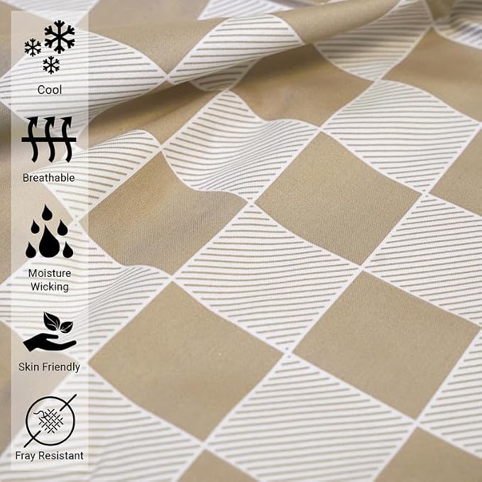 Pizuna Pure 100% Cotton Flat Sheets Only Queen Taupe Smart Plaid (1 PC), Luxurious 400 Thread Count Long Staple Cotton Sateen with 4" Hem (Combed Queen Flat Sheet Only Cotton) - Image 2