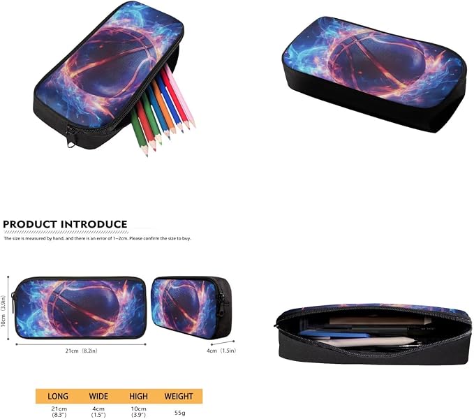 Fire Basketball Backpack for School Boys Backpack with Lunch Box Water Bottle Carrier with Strap and Soft Pencil Case 4PCS Set Bookbag with Front Pocket 17 inch Lightweight School Bag for Kids - Image 5