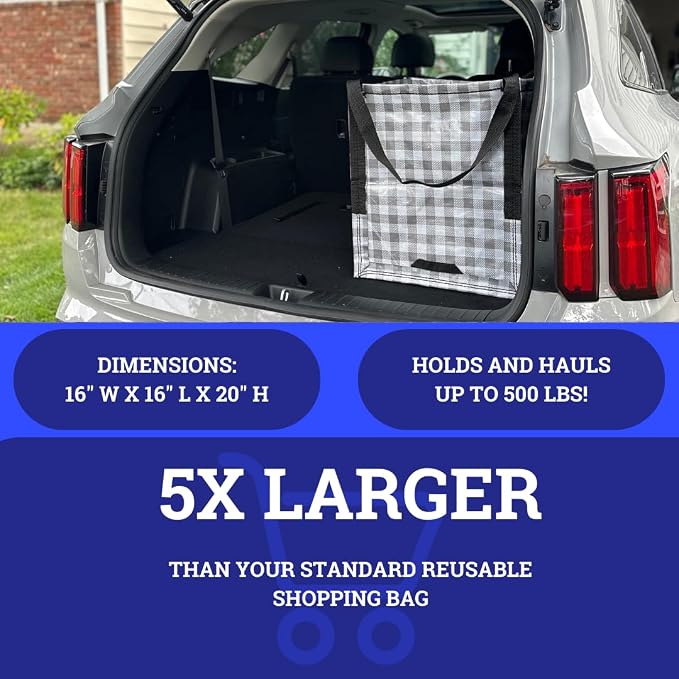 DURASACK Heavy Duty Storage Tote Bag 22-Gallon, Gingham Gray | Rugged Woven Polypropylene Moving Bag, Reusable Self-Standing Design, Holds up to 500 Pounds - Image 5