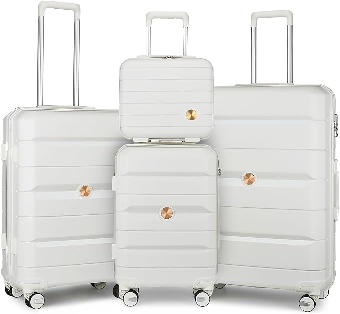 Somago Luggage Sets 4 Piece Lightweight Hardside Polypropylene Travel Suitcases with Double Spinner Wheels and TSA Lock,Creamy White by SOMAGO