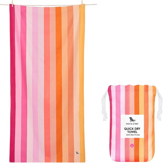 Dock & Bay Kid's Towel - for Beach Use - Quick Dry, Sand Free - Compact, Lightweight - 100% Recycled - Includes Bag - Summer - Miami Sorbet, Large (160x90cm, 63x35) by DockBay