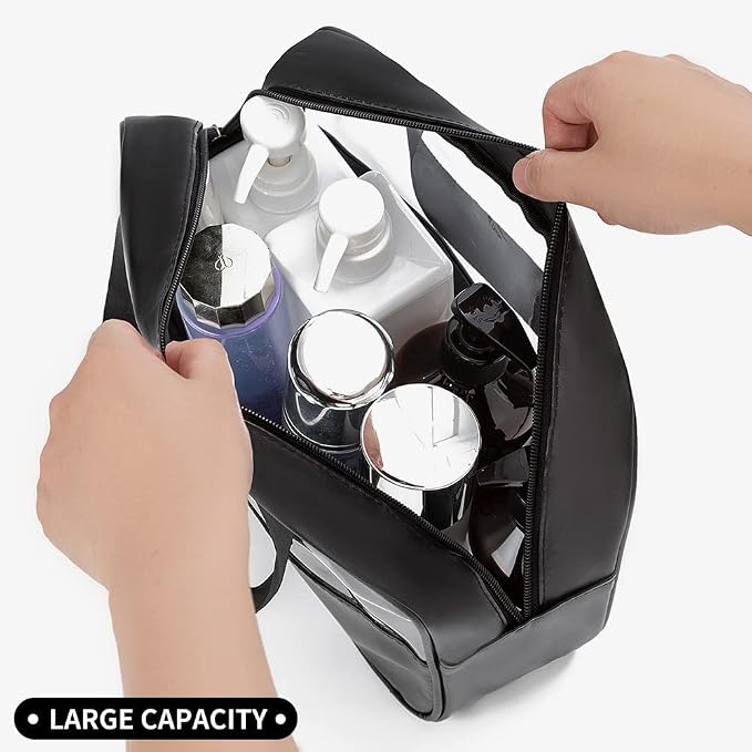 Travel Makeup Pouch Set Toiletry Bag Cosmetic Organizer Bag for Women and Girls Toiletry Storage Kit, 3 Pcs Set - Black, Travel Accessories - Image 5