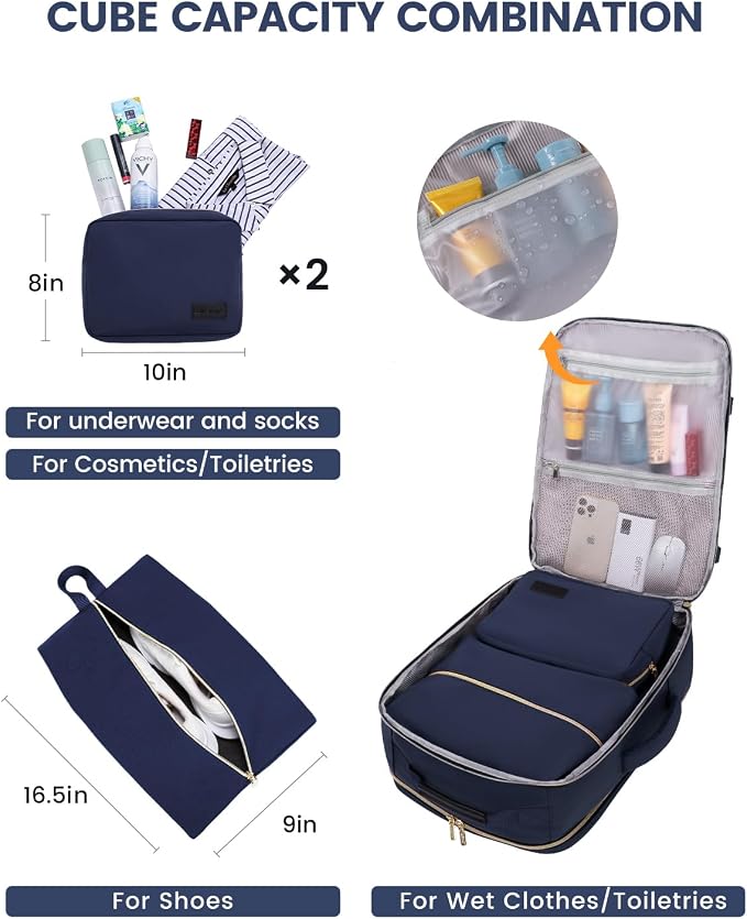 LOVEVOOK Large Travel Backpack for Women & Men, 40L Carry on Backpack for Airplanes, TSA Personal Item Travel Bag fits 17" Laptop, Waterproof Weekender Essentials Airline Approved with 3 Packing Cubes - Image 5