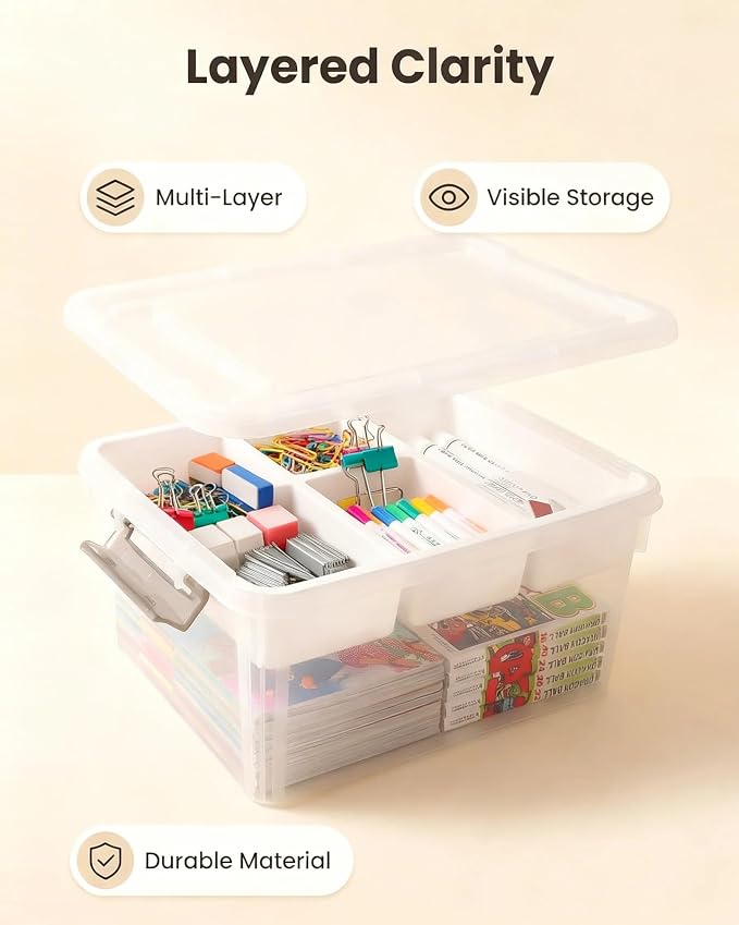Clear Storage Box with Dividers, Plastic Organizer Box with Compartments and Secure Lid, Multi-Compartment Craft Organizer for Beads, Sewing Supplies, Jewelry, Toys and Small Parts Storage Container - Image 2