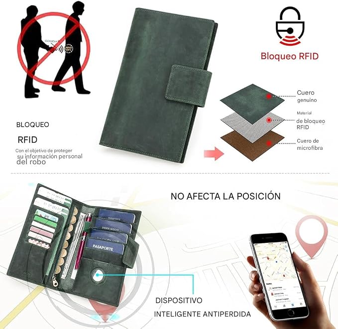 CONTACTS Full Grain Leather RFID Blocking Family Passport Holder for 4 Passport Wallet Compatible with Airtag Travel Passport Cover with 4 Passport Slot, 6 Card Slot (Green) - Image 3