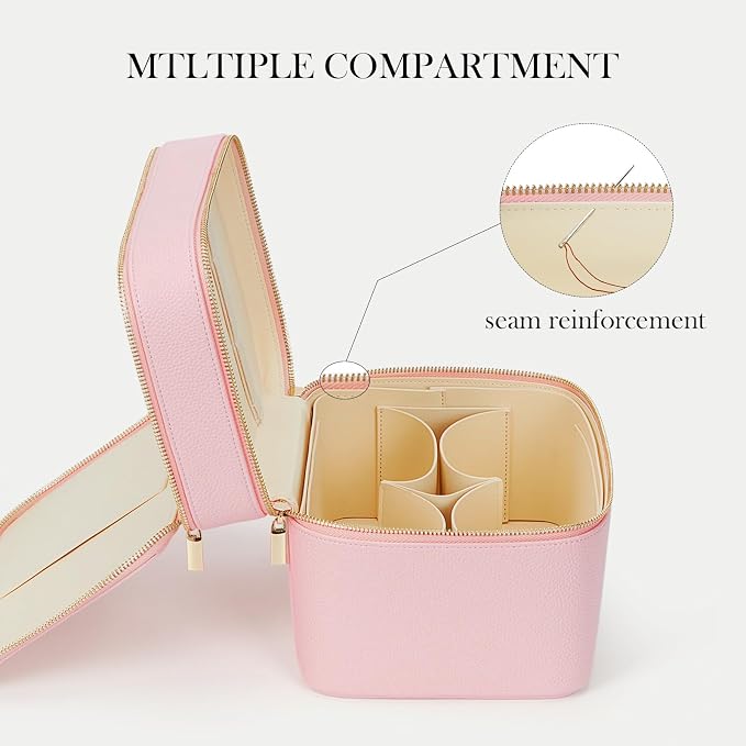 HiTotes Large Makeup Bag Duo Vanity Case for Women Leather Makeup Case Travel Toiletry Bag Portable Double Layer Cosmetic Bag - Image 3