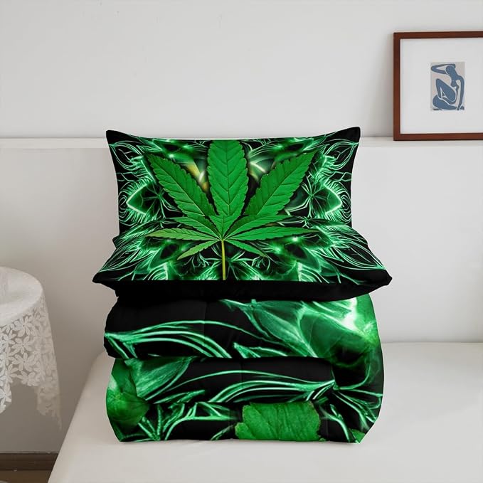 Erosebridal Exotic Leaf Comforter Set, Bohemia Leaves Bedding Set Twin Size, Bohemian Feather Duvet Sets for Kids Girls Teens Adult, Boho Exotic Quilted Duvet for Bedroom, Green - Image 7