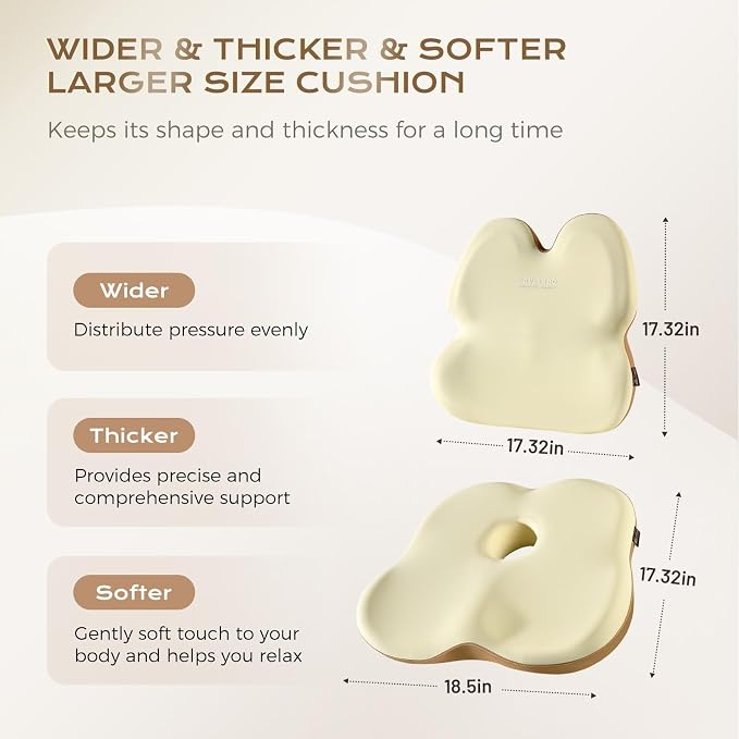 Coverado Lumbar Support Pillow and Seat Cushions for Office Chairs, Memory Foam Orthopedic Coccyx Cushion for Tailbone Pain Cushion Pillow & Back Pain Pressure Relief Seat Cushion Coffee&Beige - Image 2