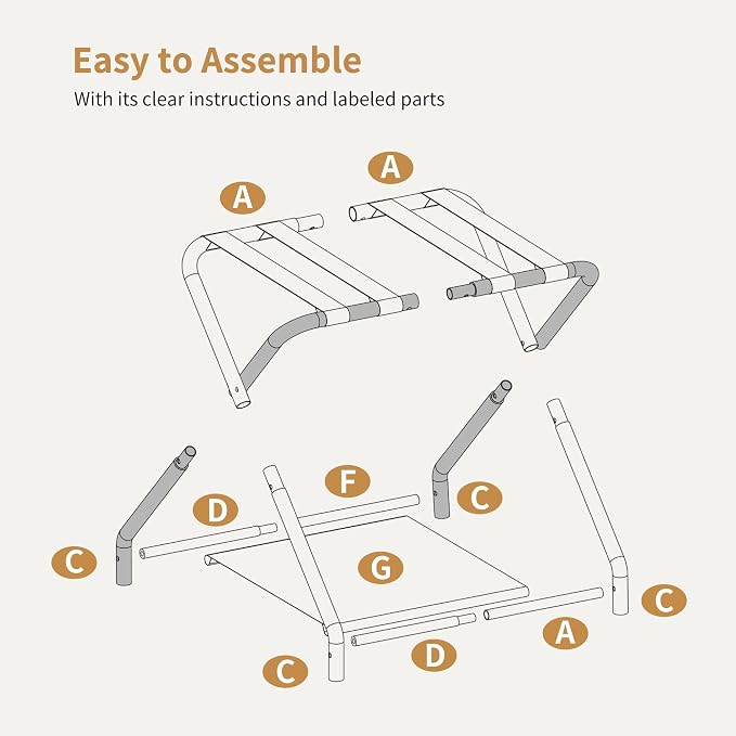 Heybly Luggage Rack for Guest Room, Pack of 2, Steel Folding Suitcase Stand with Storage Shelf for Bedroom, Hotel, Foldable Steel Frame, Guest Room 26.2" L x 14.4" W x 20.5" H, Gold HLR004J2 - Image 9