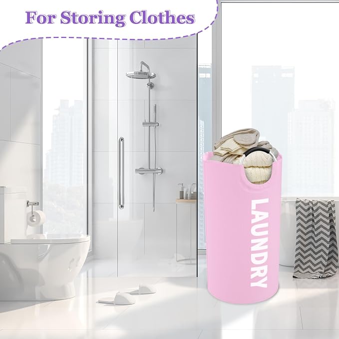 95L Large Laundry Basket with Handles, Foldable Clothes Hampers Stand Up Well, Waterproof Dirty Clothes Hamper, Rugged Laundry Basket for Flat, Dorm, Hotel, Pink - Image 5
