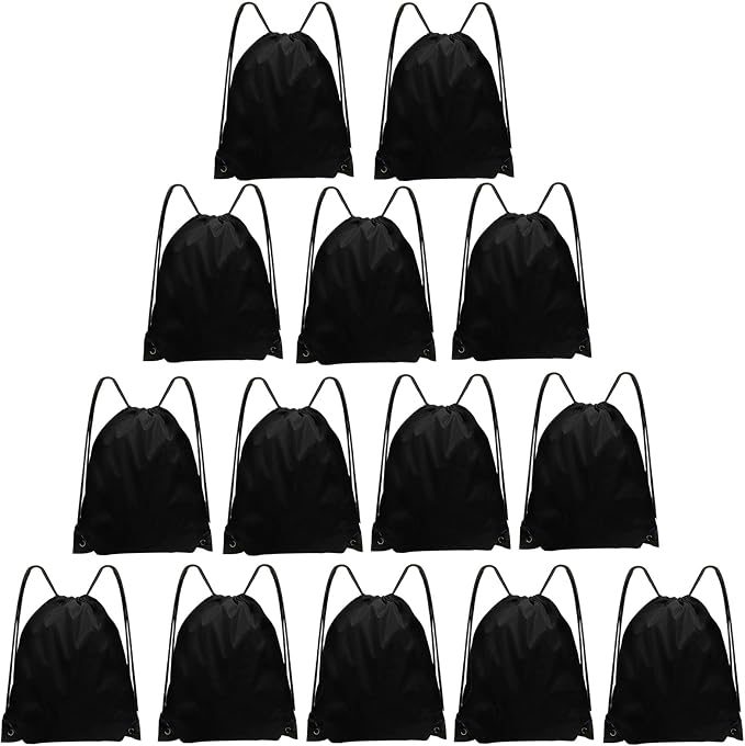 Grneric Drawstring Bags Bulk 14 Pcs Drawstring Backpack Bulk Cinch Bag Sackpack for Men Women Gym (Black) by Grneric