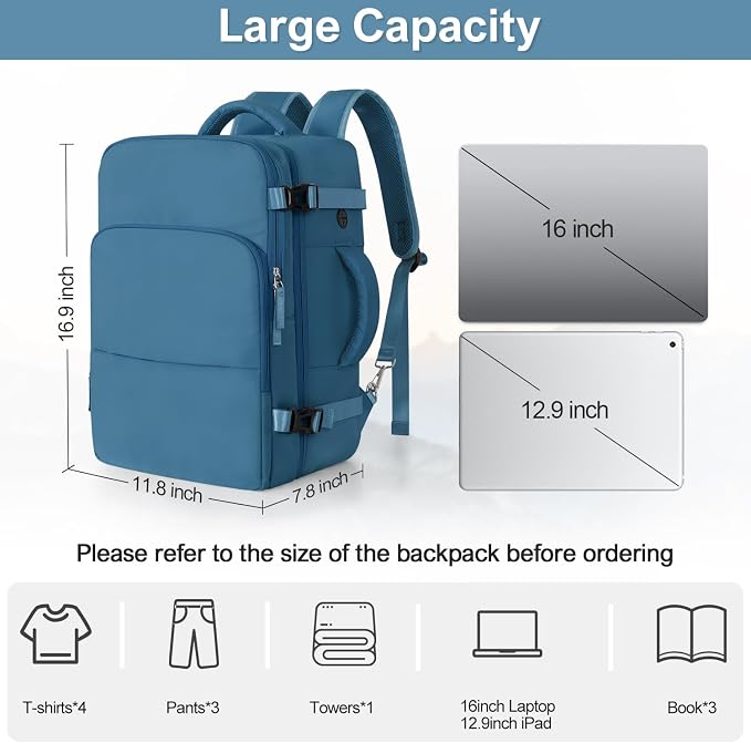 Sinaliy Travel Backpack for Men Women, Airline Approved Personal Item Bag | Waterproof 16 Inch Laptop Backpack for Work, College, Weekend, Business, Travel Bag with Wet Pocket, Deep Blue - Image 9