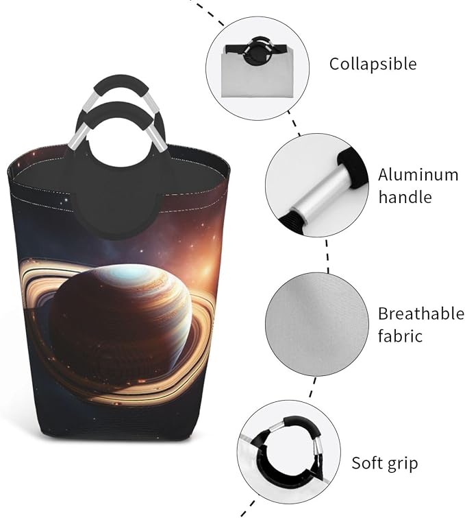 50L Tall Laundry Basket Saturn Ring Planet Laundry Hamper Foldable Dirty Clothes bags Washable Toys Storage Basket Organizer Bins Basket for College Dorm, Bathroom, Bedroom - Image 4