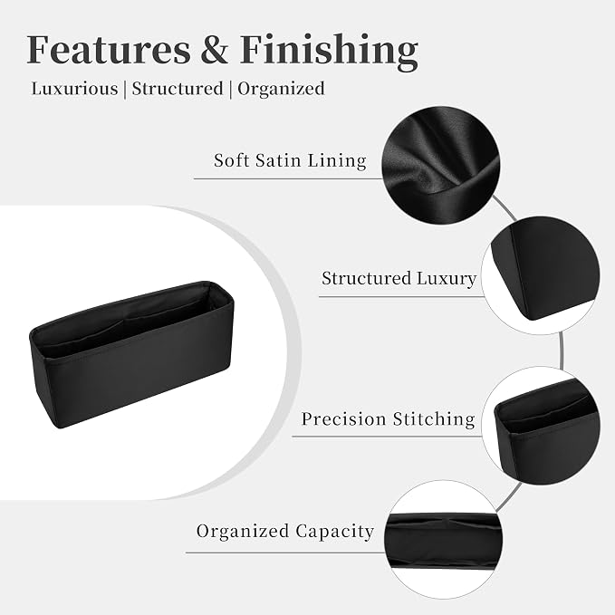 Purse Organizer Insert for Jypsiere 28, Lightweight & Soft Satin Bag Insert with Pockets for Women, Ideal for Travel, Shopping, and Daily Use, Multicolor Options(Black, J-28) - Image 3