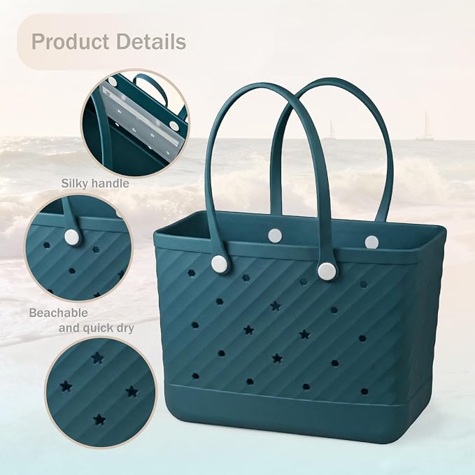 Rubber Tote Bag Extra Large & Medium, Waterproof Beach Bag for Women Men, Pool Travel Swim Silicone Tote - Image 6