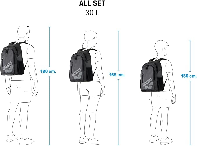 ARENA All Set Sports Swim Backpack Athletes Gym Rucksack Multisport Daypack Large Size Training Gear Equipment Bag for Teens Men Women, 30 Liters, Black - Image 3