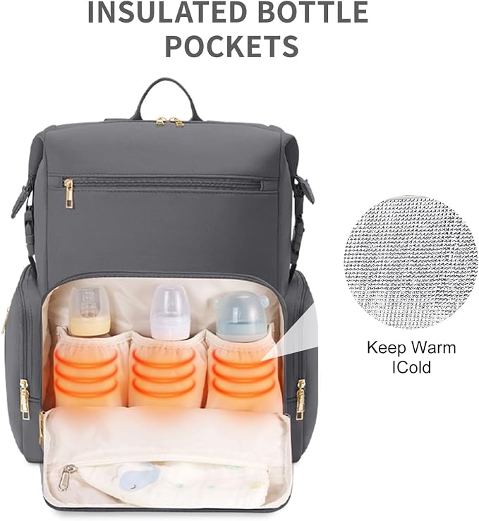 CEI-CEI Neoprene Diaper Bag Backpack with Insulated Pockets, Large Newborn Baby Maternity Bags Travel Tote with Changing Pad - Image 2