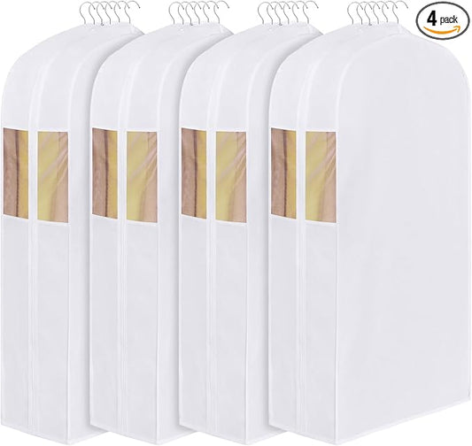 Univivi Premium Cotton Garment Bags for Hanging Clothes and Storage, 50 Inch Washable Garment Bags for Storage with Extra Large 10" Gusset & Clear Window - Perfect for Suits, Coats, Jackets - 4 Pack by Univivi