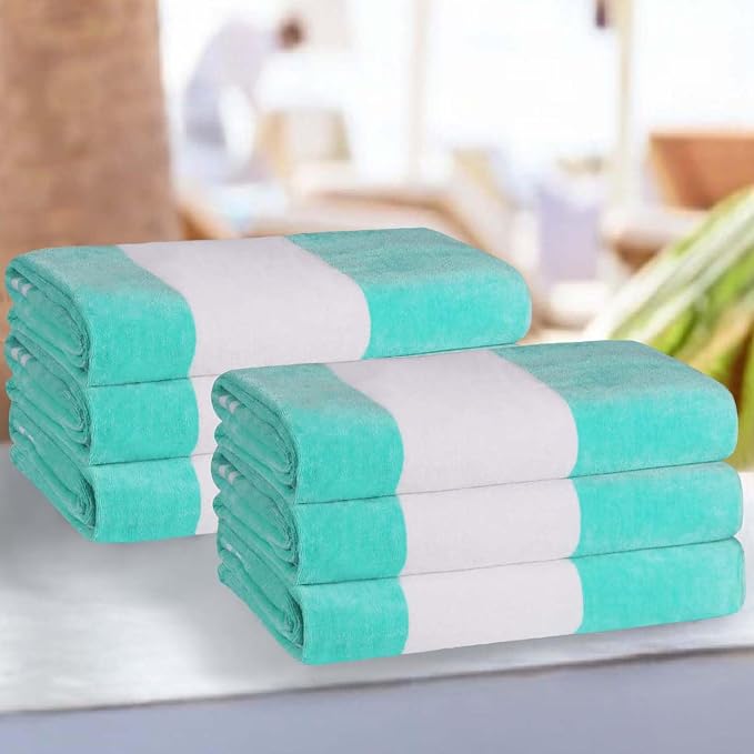 Superior Cotton Striped Beach Towels, Colorful Towels for Adult, Kid, Pool, Swimming, Sand, Travel, Large Oversized, Absorbent, Fast Drying, Bath Basics, Cabana Collection, Set of 6, Mint by SUPERIOR