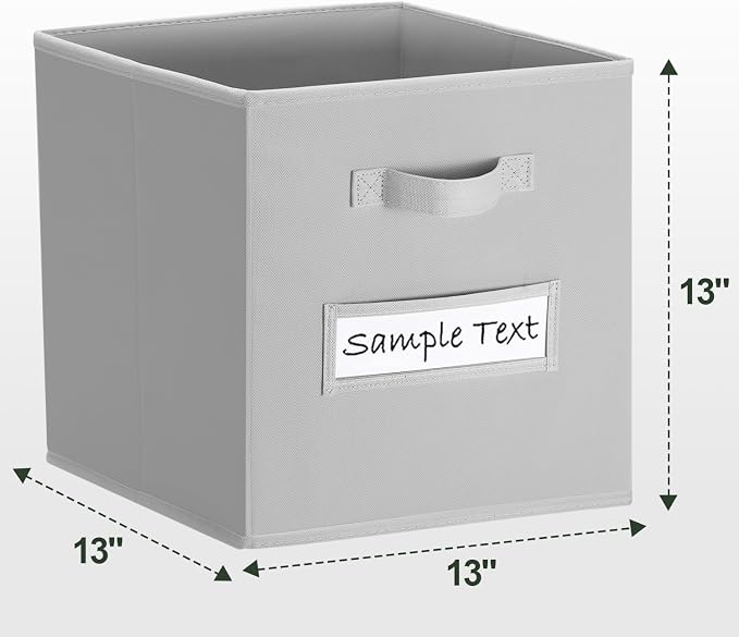 Fabric storage cubes (8 Pack) 13 Inch Cube Storage Bin, cube organizer bins with 8 Labels Window Cards & a Pen, Foldable cube organizer bins and Storage Box, Light Grey - Image 2