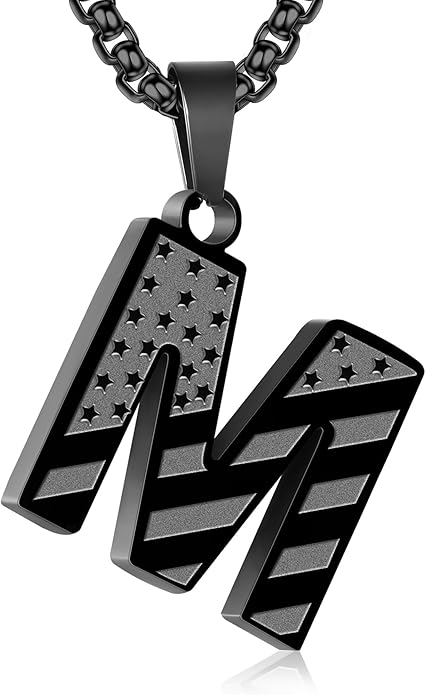 Zocomi Stocking Stuffers Christmas Gift - Initial Necklace Gifts for Men Boys, Stainless Steel American Flag Pendant Jewelry, Christmas Gifts Ideas for Kids Teen Boys