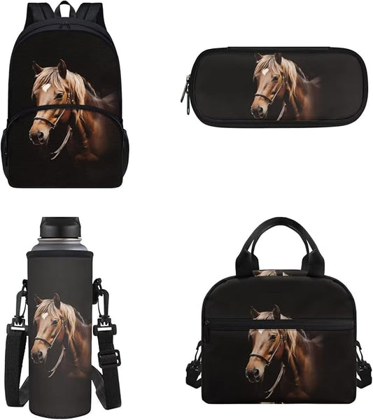 POLERO Horse School Backpack Preschool Elementary School Bag Lightweight Backpacks with Lunch Box for Boys Girls by WelcometoPOLERO