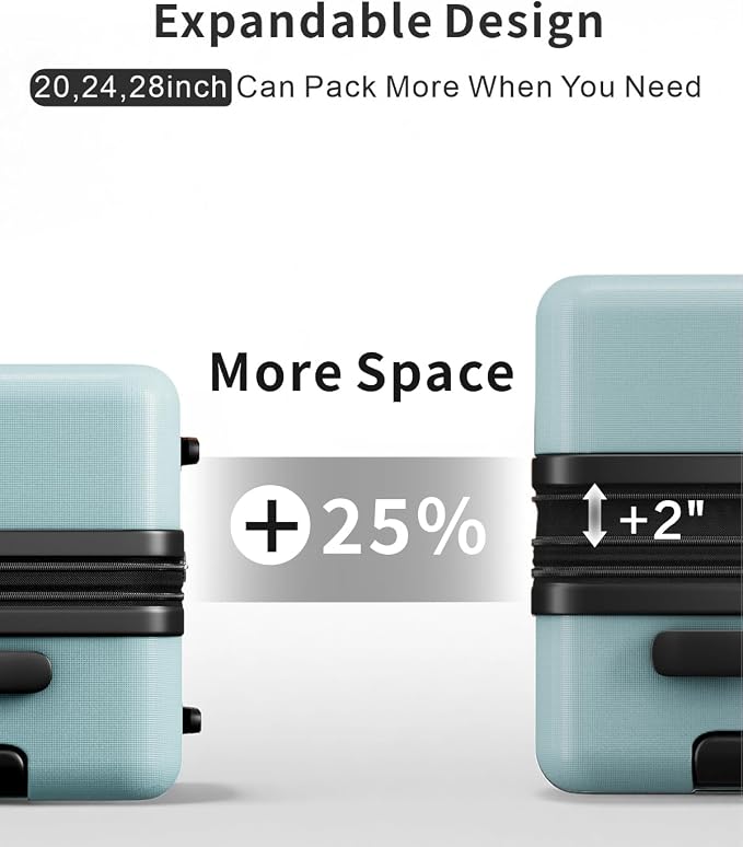 3 Piece Luggage Set, 20/24/28 Inch Expandable Luggage Sets with Spinner Wheels, ABS+PC Hardshell Suitcases, Suitcase Set with Double-Layer Explosion Zipper, TSA Lock - Image 3