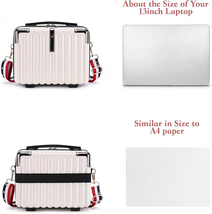Mini Suitcase Hard Shell Makeup Case Stress-Resistant ABS Hard Makeup Travel Case Portable Hand Luggage with Shoulder Strap for Travel Camping Home Organizer Black - Image 4