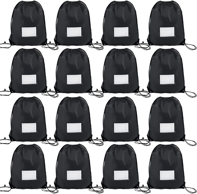 CODOBON 16 Pack Drawstring Bags,Bulk Draw String Backpack, DIY Gym Sports Cinch Bag Sackpack for Women Men, Black by CODOBON