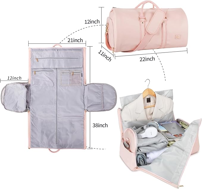 seyfocnia Convertible Carry on Garment Bag for Women, Garment Bags for Travel with Shoe Pouch 2 in 1 Hanging Suitcase Suit Bag for Women Travel Duffle Bag Garment Bag - Image 2