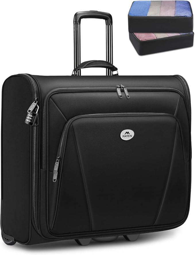 MATEIN Rolling Garment Bag with 2 Packing Cubes, Large Travel Garment Bags | Check-in Luggage, 17.3 Inch Laptop Compartment, Wrinkle Free, Wheeled Business Softside Suitcase, For Men and Women, Black by MATEIN