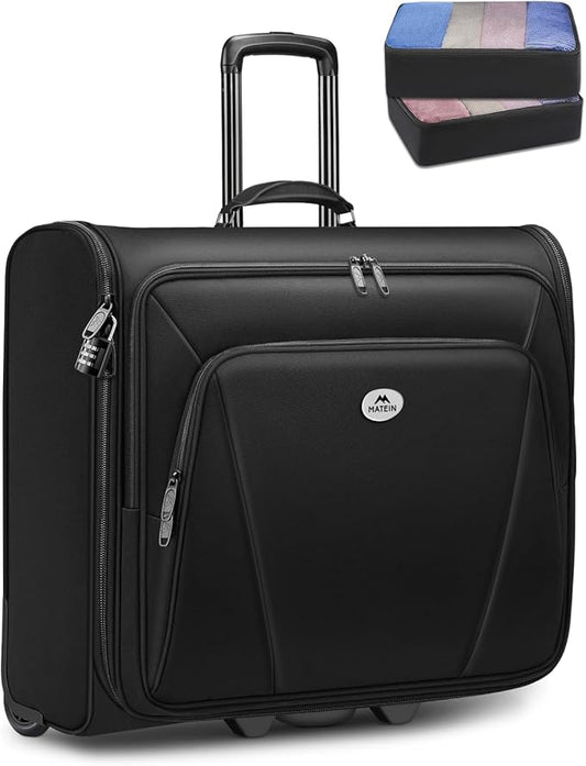 MATEIN Rolling Garment Bag with 2 Packing Cubes, Large Travel Garment Bags | Check-in Luggage, 17.3 Inch Laptop Compartment, Wrinkle Free, Wheeled Business Softside Suitcase, For Men and Women, Black by MATEIN