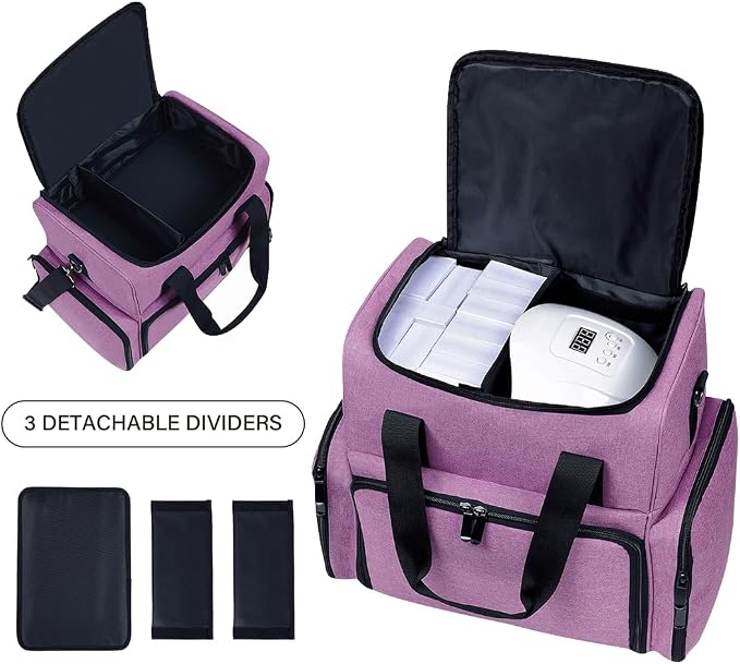 Large Makeup Bag Double Layer with 3 Removable Case,Purple | Large Makeup Bag with 3 Removable Case and 2 Removable Dividers Double Layer Travel Cosmetic Makeup Brushes Storage Section - Image 4