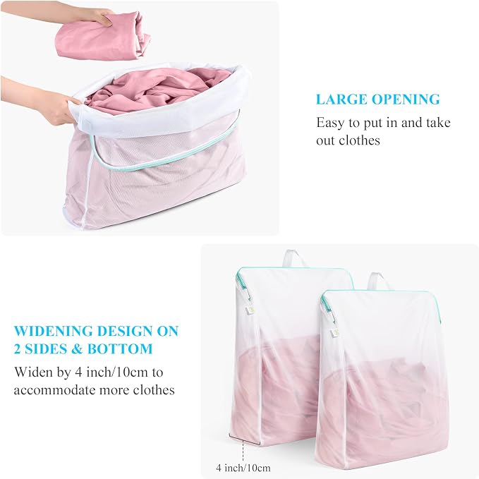 OTraki Large Mesh Laundry Bags, 20 x 24 inch Net Laundry Bags, Reusable Laundry Bags with Zips, Washing Bag with Handles for Washing Machine Delicates Clothes College Dormitories Apartments (2 Packs) - Image 3