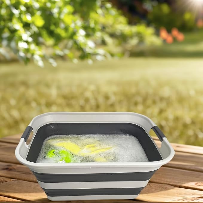 SMMART Collapsible Plastic Laundry Basket with Handle/Foldable Pop Up Storage Hamper/Portable Laundry Organizer-Space Saving Washing Tub/Household Storage Supplies (Grey/Steel Grey, 42L) - Image 4
