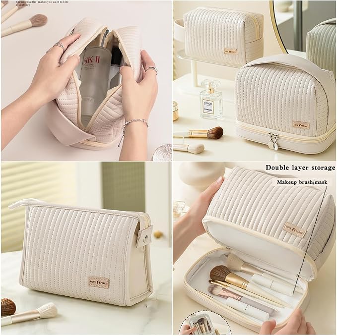 Women's Cute Cosmetic Bags Travel Toiletry Bag Waterproof Leather Cosmetic Bag Set with Handle Zipper Portable Makeup Bags Storage Bag On-the-Go Cosmetic Bag（Brown） - Image 5
