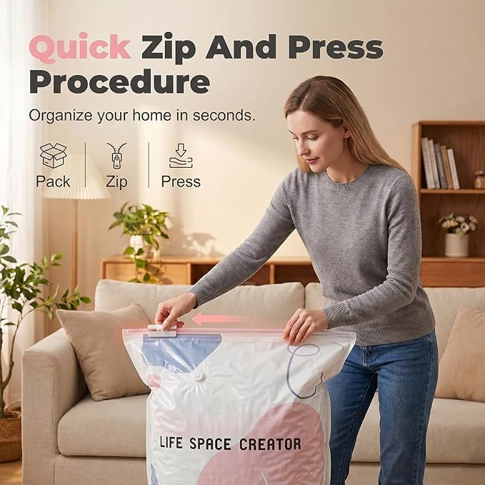 Upgraded Large Capacity No-Pump Vacuum Storage Bags for Home & Travel, Quick Press & Seal Cube Compression, Keeps Clothes & Blankets Dry, Ideal for Organized Living (3, M-19.6 * 27.5) - Image 6